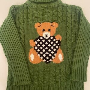 PatPat Green and Brown Sweater  with Teddy Bear knit Design